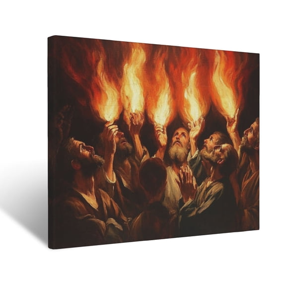 CozyNet The Holy Spirit Represented As Fiery Tongues, Illuminating The Disciples At Pentecost Wall Art Prints With Frame Canvas Perfect for Living Room & Bedroom, Ready to Hang, Wall Decor 12"x16"