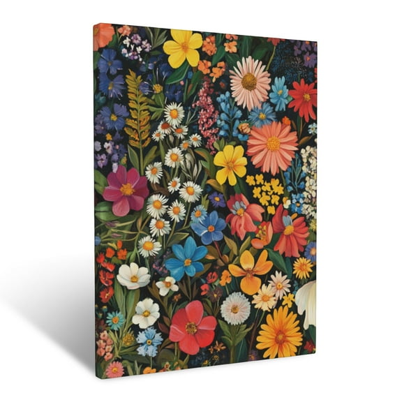CozyNet Intricate Collage Of Wildflower Illustrations Blended With Dense Overlapping Foliage Wall Art Prints With Frame Canvas Perfect for Living Room & Bedroom, Ready to Hang, Wall Decor 16"x20"in