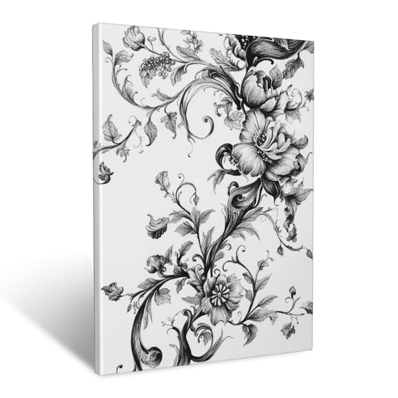 CozyNet Intricate Pen Drawing Of Interwoven Vines, Tendrils & Floral Motifs Wall Art Prints With Frame Canvas Perfect for Living Room & Bedroom, Ready to Hang, Wall Decor 12"x16"in