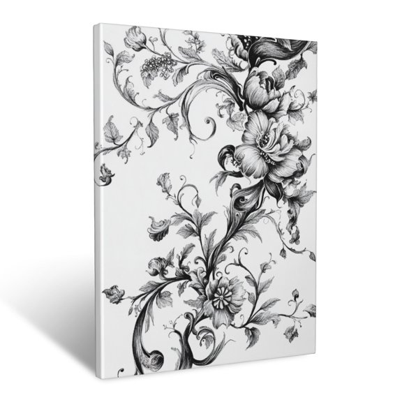 CozyNet Intricate Pen Drawing Of Interwoven Vines, Tendrils & Floral Motifs Wall Art Prints With Frame Canvas Perfect for Living Room & Bedroom, Ready to Hang, Wall Decor 16"x20"in