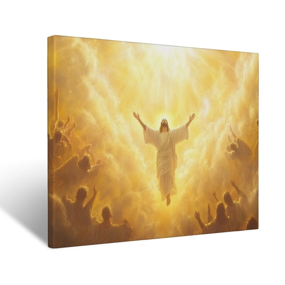 CozyNet Jesus Ascending Into The Glowing Heavens, Surrounded By Angels & Divine Radiance Wall Art Prints With Frame Canvas Perfect for Living Room & Bedroom, Ready to Hang, Wall Decor 16"x20"