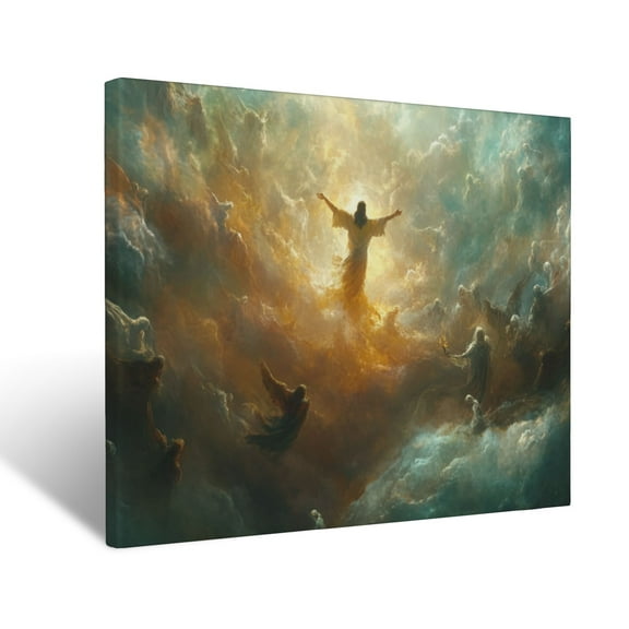 CozyNet Jesus Ascending Into The Heavens, Surrounded By Glowing Clouds & Angelic Worshippers Wall Art Prints With Frame Canvas Perfect for Living Room & Bedroom, Ready to Hang, Wall Decor 12"x16"