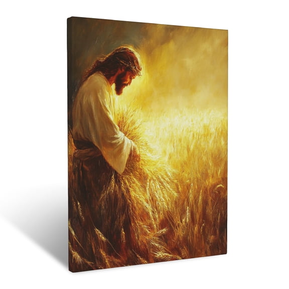 CozyNet Jesus Blessing A Glowing Harvest In Golden Fields Glowing Softly, Symbolizing Abundance Wall Art Prints With Frame Canvas Perfect for Living Room & Bedroom, Ready to Hang, Wall Decor 12"x16"