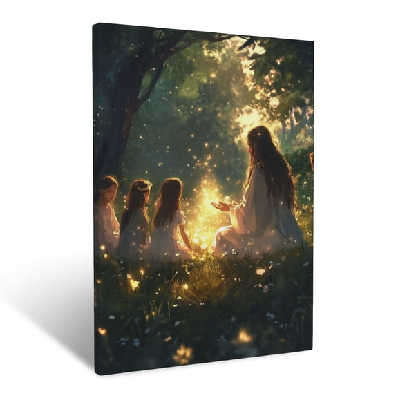 CozyNet Jesus Blessing A Small Gathering Glowing Softly, Sharing Peace & Divine Love Wall Art Prints With Frame Canvas Perfect for Living Room & Bedroom, Ready to Hang, Wall Decor 12"x16"