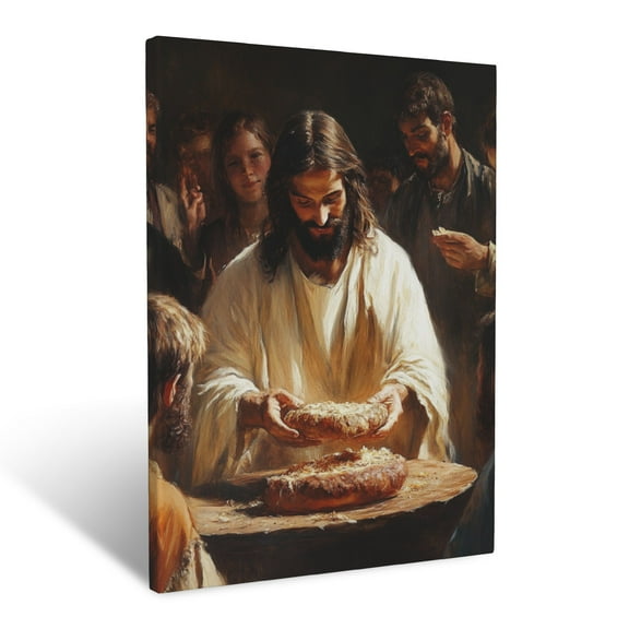 CozyNet Jesus Breaking Bread With Followers A Sacred Moment Glowing With Love & Divine Fellowship Wall Art Prints With Frame Canvas Perfect for Living Room & Bedroom, Wall Decor 12"x16"