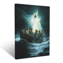 CozyNet Jesus Calming Frightened Disciples Glowing Softly On A Storm Tossed Boat, Symbolizing Peace Wall Art Prints With Frame Canvas Perfect for Living Room & Bedroom, Wall Decor 12"x16"