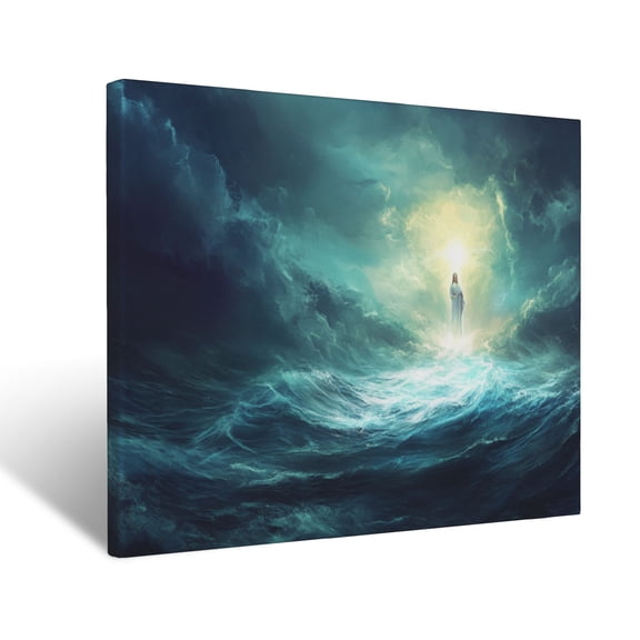 CozyNet Jesus Calming A Storm, His Glowing Presence Bringing Peace To The Troubled Waters Wall Art Prints With Frame Canvas Perfect for Living Room & Bedroom, Ready to Hang, Wall Decor 16"x20"