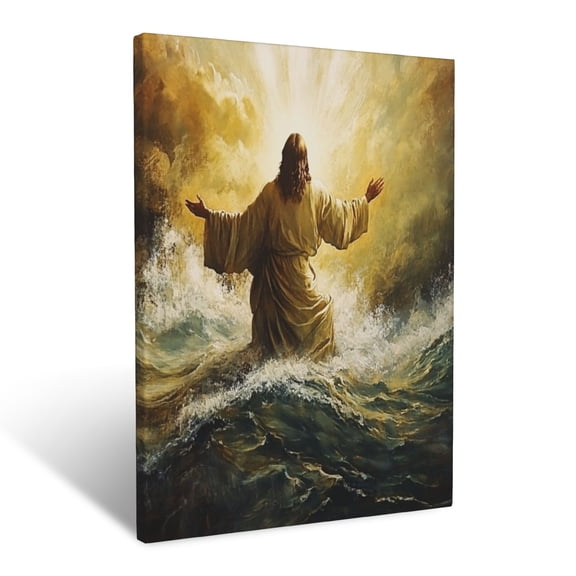 CozyNet Jesus Calming The Sea With Outstretched Hands & Radiant Light Trust In Divine Power Wall Art Prints With Frame Canvas Perfect for Living Room & Bedroom, Ready to Hang, Wall Decor 12"x16"