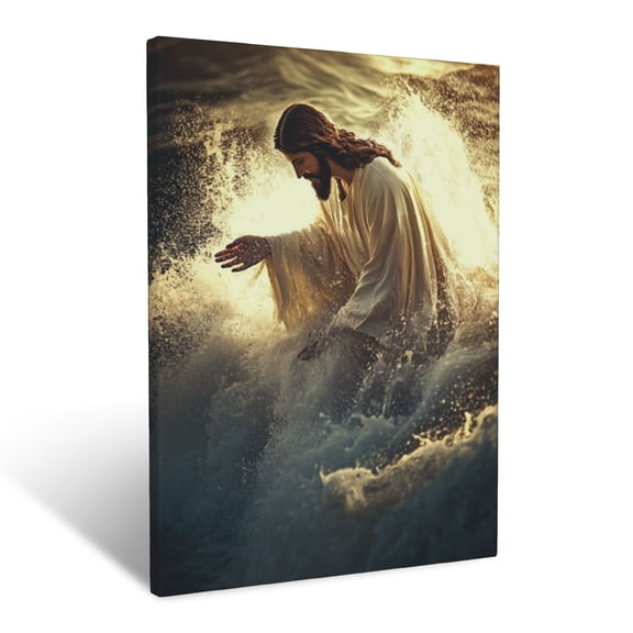 CozyNet Jesus Calming Waves With A Touch A Peaceful Moment Glowing With Divine Authority & Care Wall Art Prints With Frame Canvas Perfect for Living Room & Bedroom, Ready to Hang, Wall Decor 12"x16"