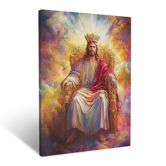 CozyNet Jesus Crowned In Glory Sitting On A Radiant Heavenly Throne Wall Art Prints With Frame Canvas Perfect for Living Room & Bedroom, Ready to Hang, Wall Decor 16"x20"