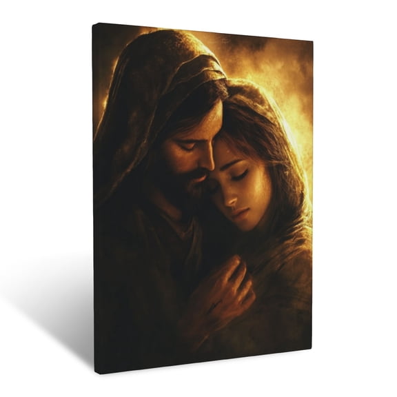 CozyNet Jesus Embracing A Grieving Woman, Glowing Light Highlighting Expressions Of Comfort Wall Art Prints With Frame Canvas Perfect for Living Room & Bedroom, Ready to Hang, Wall Decor 12"x16"