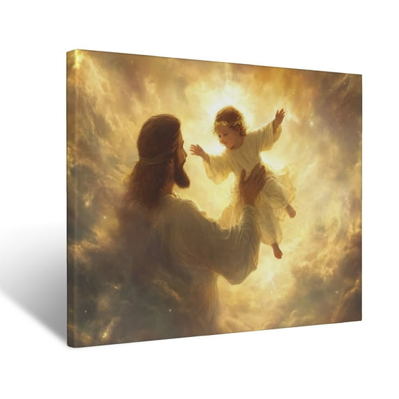 CozyNet Jesus Glowing As He Lifts A Radiant Child Under A Glowing Sky Filled With Light Tender Image Wall Art Prints With Frame Canvas Perfect for Living Room & Bedroom, Wall Decor 12"x16"