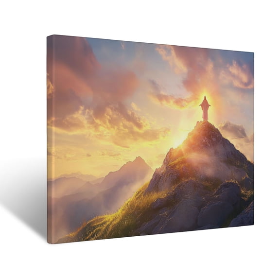 CozyNet Jesus Glowing On A Radiant Mountaintop At Sunset Peaceful Image Symbolizing Guidance, Love & Wall Art Prints With Frame Canvas Perfect for Living Room & Bedroom, Wall Decor 12"x16"