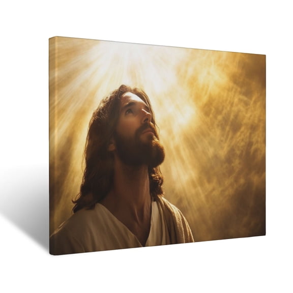 CozyNet Jesus Glowing With Radiant Rays Of Light Behind Him Powerful Image Symbolizing Glory, Love & Wall Art Prints With Frame Canvas Perfect for Living Room & Bedroom, Wall Decor 12"x16"