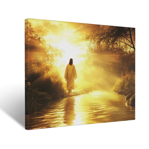 CozyNet Jesus Glowing As He Walks Along A Radiant Stream Of Light In Twilight Serene Moment Symbolizi Wall Art Prints With Frame Canvas Perfect for Living Room & Bedroom, Wall Decor 12"x16"
