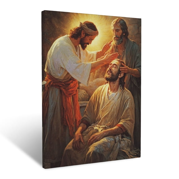 CozyNet Jesus Healing A Man Born Blind Glowing Warmth Of Divine Miracle & Sacred Compassion Wall Art Prints With Frame Canvas Perfect for Living Room & Bedroom, Ready to Hang, Wall Decor 12"x16"