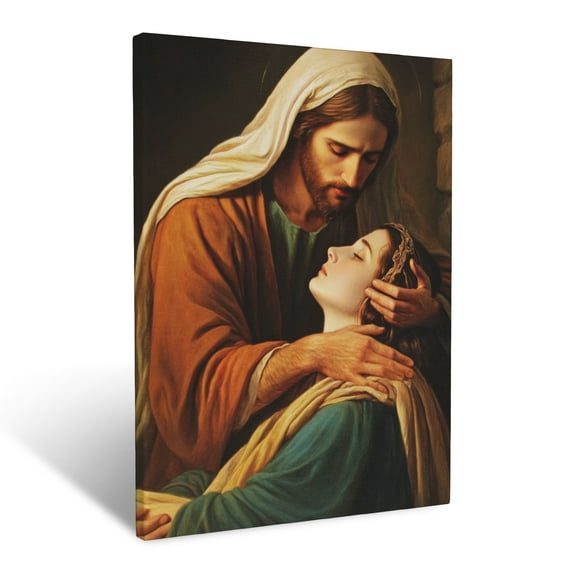 CozyNet Jesus Healing A Sick Woman Glowing Warmth Of Compassion & Divine Miracle Depicted Wall Art Prints With Frame Canvas Perfect for Living Room & Bedroom, Ready to Hang, Wall Decor 12"x16"