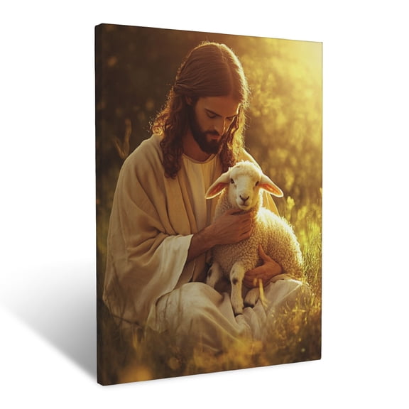CozyNet Jesus Holding A Lamb With Glowing Light Surrounding Them In A Peaceful Meadow Savior Love Wall Art Prints With Frame Canvas Perfect for Living Room & Bedroom, Wall Decor 12"x16"