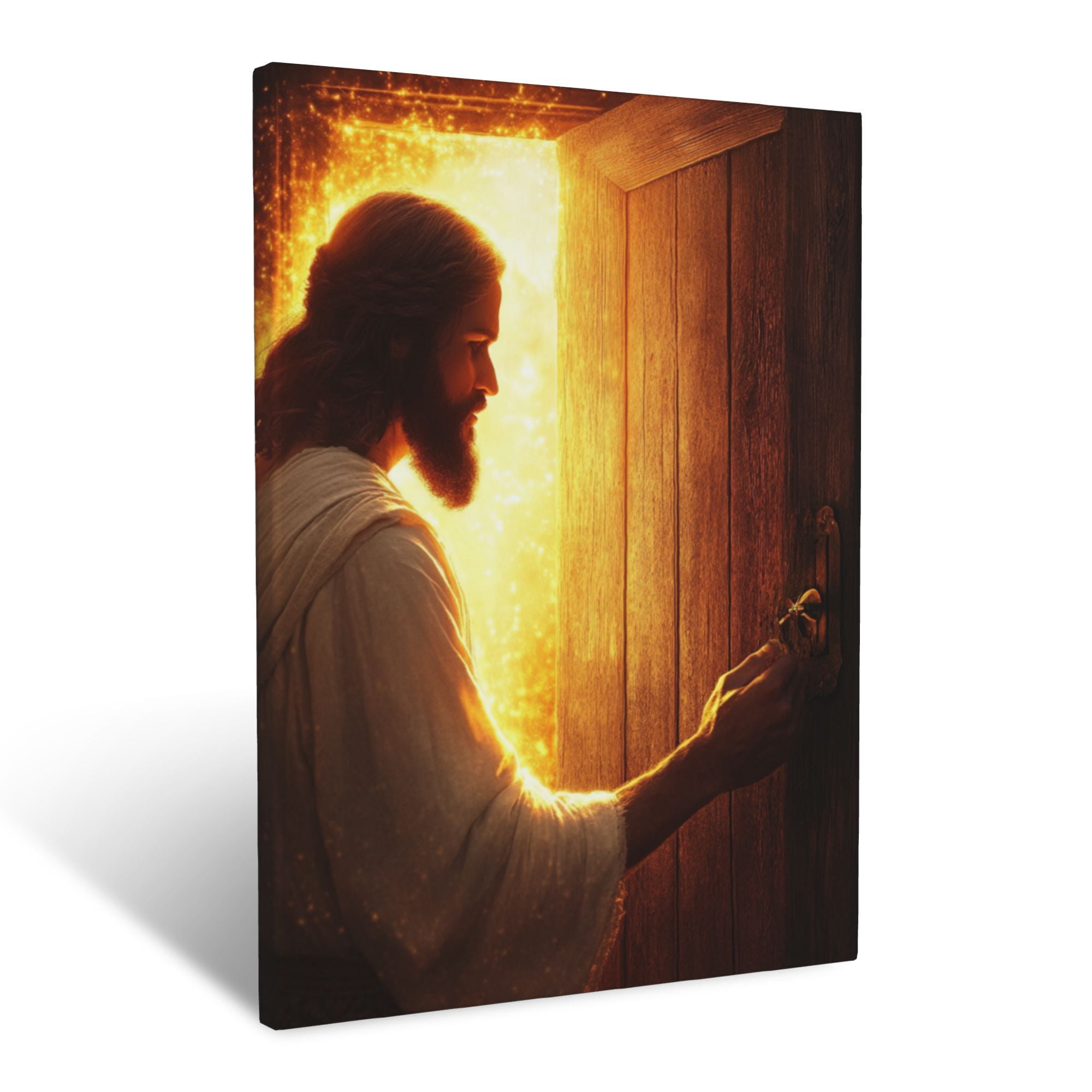 CozyNet Jesus Knocking On A Wooden Door Surrounded By Soft Golden Light ...