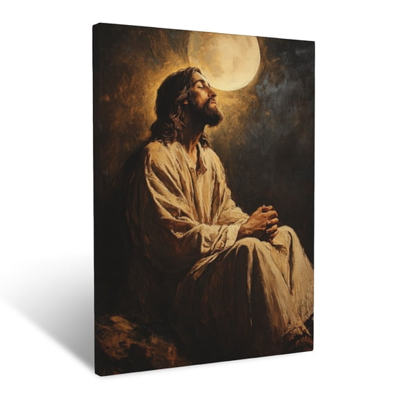CozyNet Jesus Praying In Solitude Radiant Moonlight Highlighting His Serene Expression Wall Art Prints With Frame Canvas Perfect for Living Room & Bedroom, Ready to Hang, Wall Decor 16"x20"