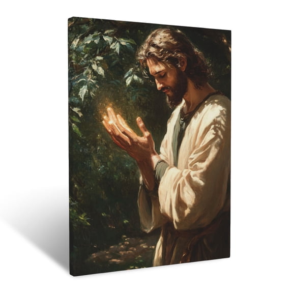 CozyNet Jesus Praying With Glowing Hands In The Garden Serene Connection To The Father Shown Wall Art Prints With Frame Canvas Perfect for Living Room & Bedroom, Ready to Hang, Wall Decor 12"x16"