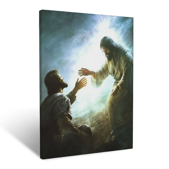 CozyNet Jesus Reaching Out To A Man In Despair, Glowing Light Symbolizing Hope And Salvation Wall Art Prints With Frame Canvas Perfect for Living Room & Bedroom, Ready to Hang, Wall Decor 12"x16"