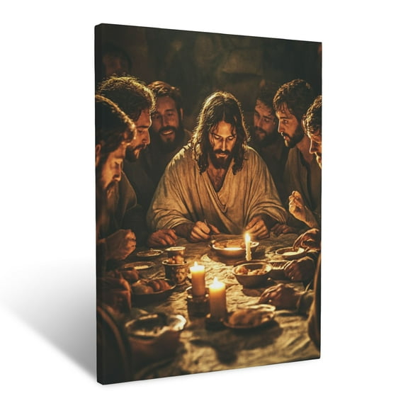 CozyNet Jesus Seated With His Disciples At The Last Supper Under The Glow Of Candlelight Wall Art Prints With Frame Canvas Perfect for Living Room & Bedroom, Ready to Hang, Wall Decor 12"x16"