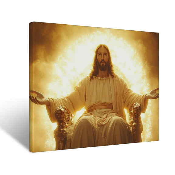 CozyNet Jesus Seated On A Glowing Throne, His Arms Open Wide To Welcome All Believers Wall Art Prints With Frame Canvas Perfect for Living Room & Bedroom, Ready to Hang, Wall Decor 16"x20"