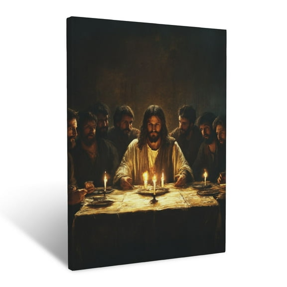 CozyNet Jesus Seated At The Last Supper With His Disciples Under Candlelight Wall Art Prints With Frame Canvas Perfect for Living Room & Bedroom, Ready to Hang, Wall Decor 12"x16"