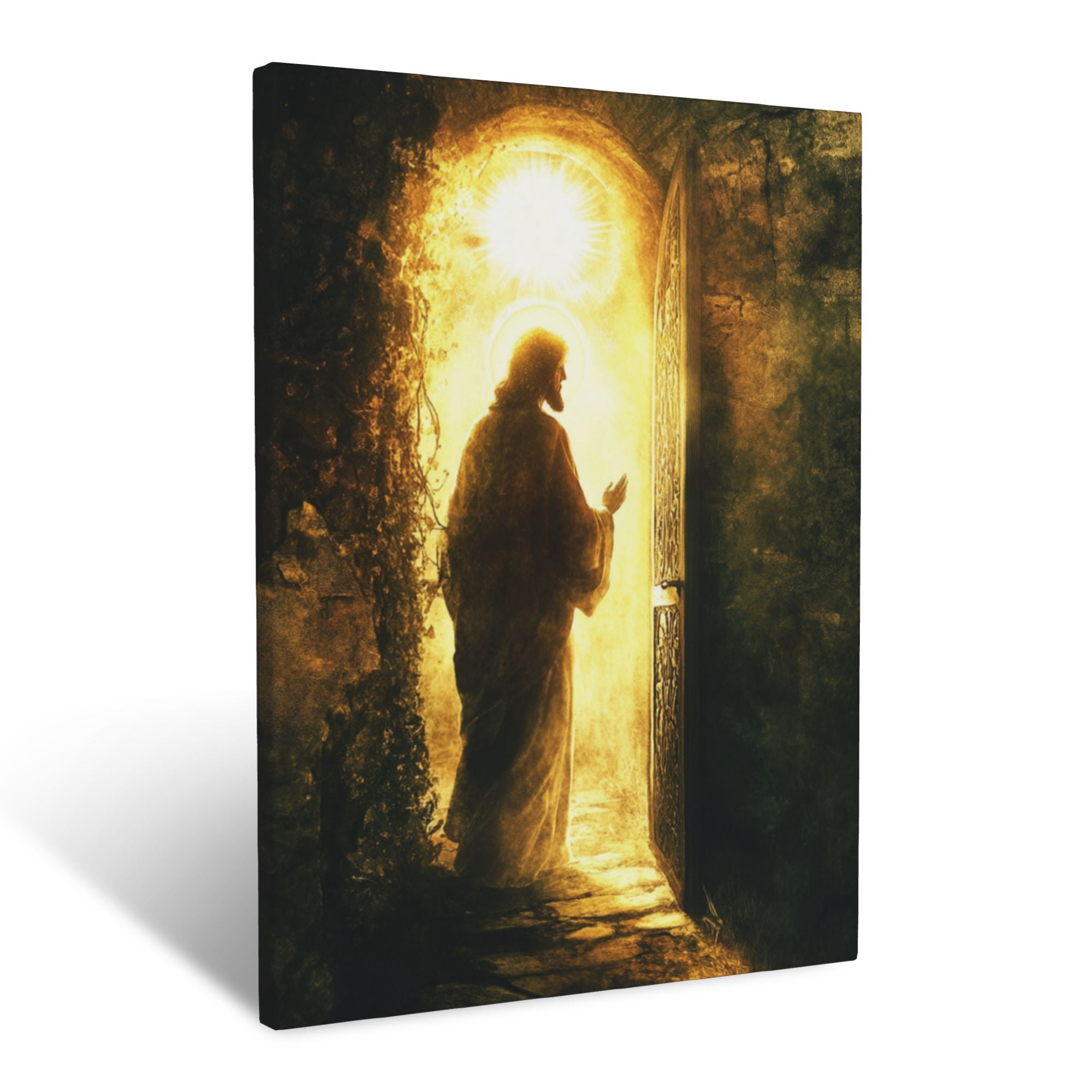 CozyNet Jesus Standing At The Door, Knocking Softly Under A Halo Of ...