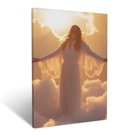 CozyNet Jesus Standing On Glowing Clouds With Radiant Arms Extended Divine Ascension & Heavenly Beaut Wall Art Prints With Frame Canvas Perfect for Living Room & Bedroom, Wall Decor 12"x16"