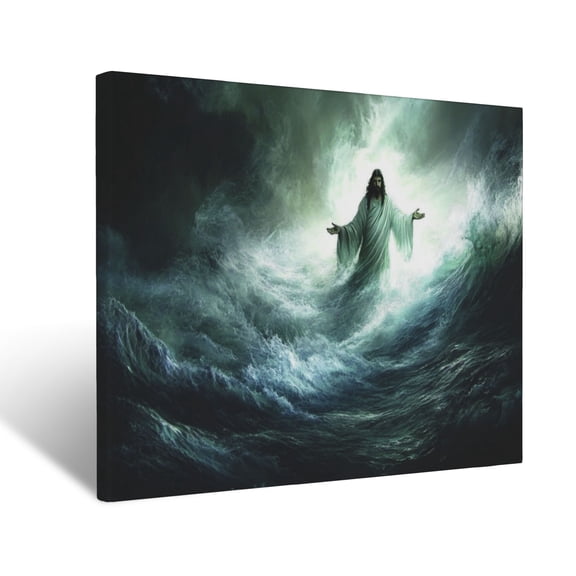 CozyNet Jesus Standing In The Midst Of A Storm, Glowing With Peace, Calming The Waves With His Hands Wall Art Prints With Frame Canvas Perfect for Living Room & Bedroom, Wall Decor 12"x16"