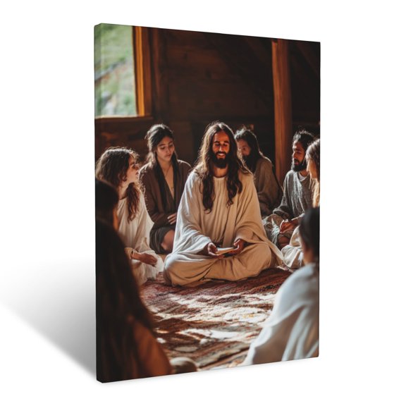 CozyNet Jesus Teaching Disciples Sharing Wisdom & Love, Surrounded By Attentive Followers Wall Art Prints With Frame Canvas Perfect for Living Room & Bedroom, Ready to Hang, Wall Decor 12"x16"