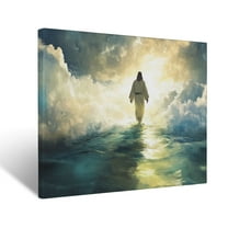 CozyNet Jesus Walking On Glowing Waters, Radiating Peace And Surrounded By Serene Divine Clouds Wall Art Prints With Frame Canvas Perfect for Living Room & Bedroom, Ready to Hang, Wall Decor 12"x16"