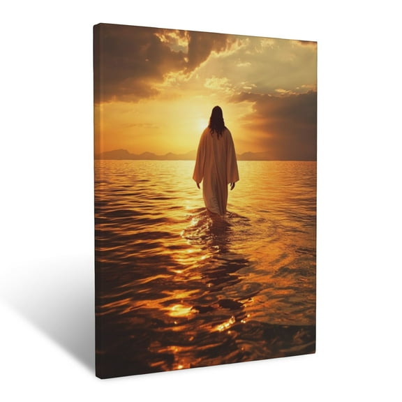 CozyNet Jesus Walking On Glowing Waters Surrounded By A Calm Sunset Wall Art Prints With Frame Canvas Perfect for Living Room & Bedroom, Ready to Hang, Wall Decor 12"x16"