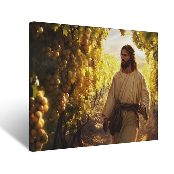 CozyNet Jesus Walking Through A Vineyard, Surrounded By Glowing Vines Heavy With Fruit Wall Art Prints With Frame Canvas Perfect for Living Room & Bedroom, Ready to Hang, Wall Decor 16"x20"
