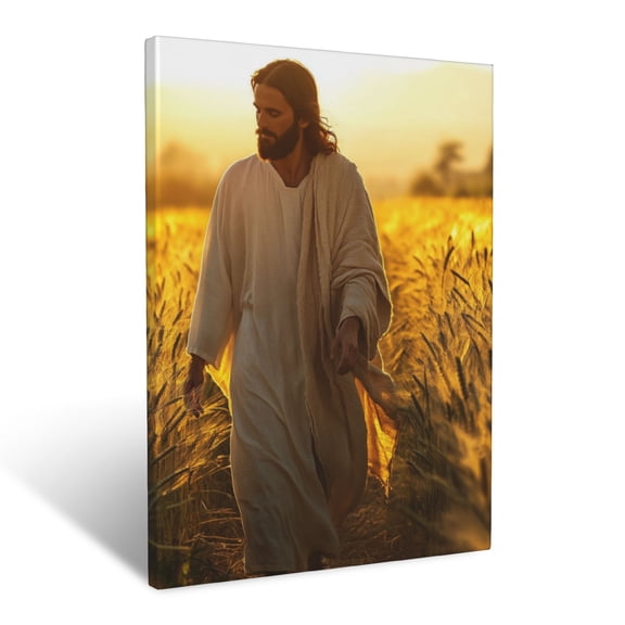 CozyNet Jesus Walking Through Glowing Wheat Fields At Sunrise Serene Divine Tranquility & Radiant Pre Wall Art Prints With Frame Canvas Perfect for Living Room & Bedroom, Wall Decor 12"x16"