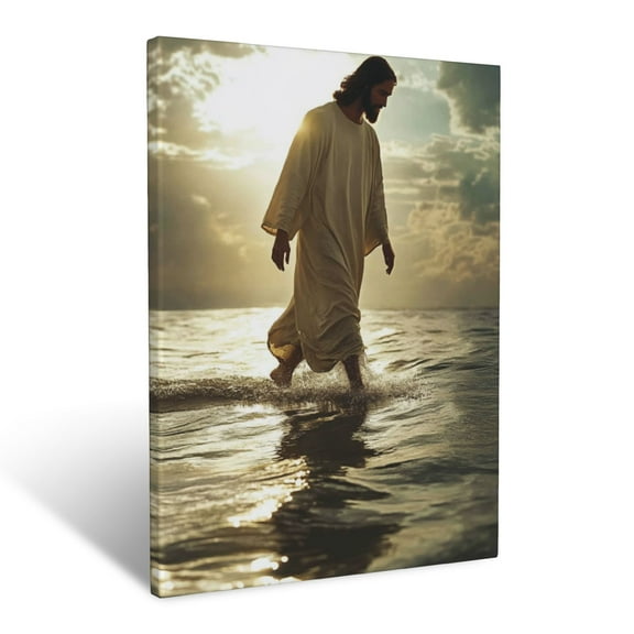 CozyNet Jesus Walking On Water With A Serene Expression & Calm Waves Wall Art Prints With Frame Canvas Perfect for Living Room & Bedroom, Ready to Hang, Wall Decor 12"x16"