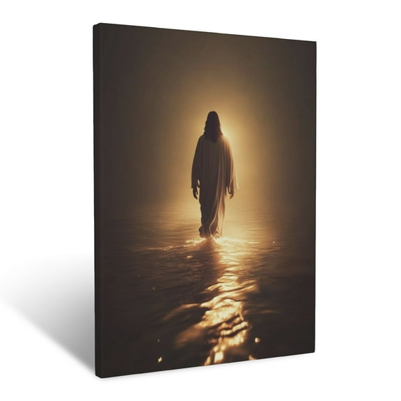 CozyNet Jesus Walking On Water, With Soft Light Glowing Around Him And Calm Rippling Waves Below Wall Art Prints With Frame Canvas Perfect for Living Room & Bedroom, Ready to Hang, Wall Decor 12"x16"