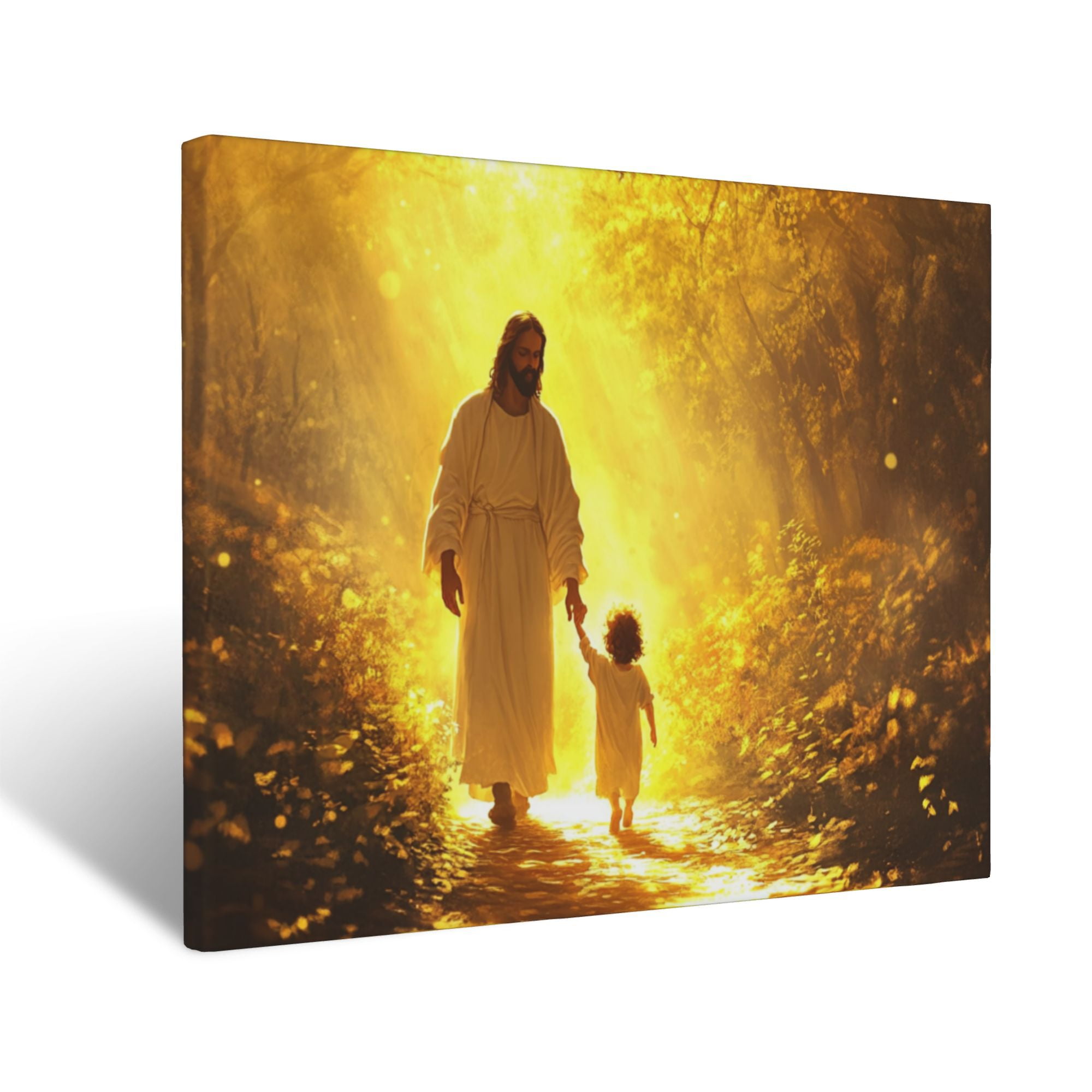 CozyNet Jesus Walking With A Glowing Child On A Golden Path, Surrounded ...