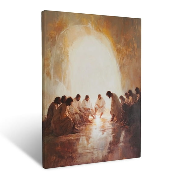 CozyNet Jesus Washing The Feet Of His Disciples Surrounded By Divine Humility And Light Wall Art Prints With Frame Canvas Perfect for Living Room & Bedroom, Ready to Hang, Wall Decor 12"x16"