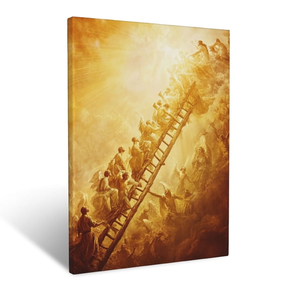 CozyNet Ladder Reaching The Sky Jacob Vision Of Angels Ascending & Descending In Divine Light Wall Art Prints With Frame Canvas Perfect for Living Room & Bedroom, Ready to Hang, Wall Decor 12"x16"