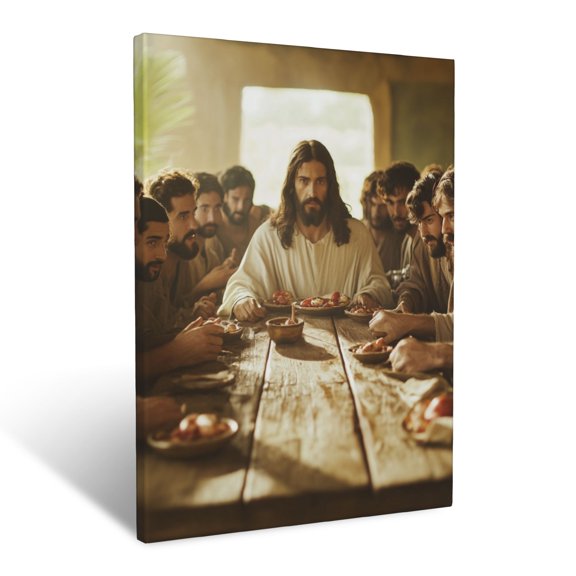 CozyNet The Last Supper With Jesus & His Disciples At A Large Wooden Table Wall Art Prints With Frame Canvas Perfect for Living Room & Bedroom, Ready to Hang, Wall Decor 12"x16"