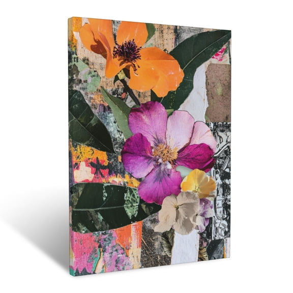 CozyNet Layered Botanical Collage Featuring Vintage Plant Sketches & Vibrant Floral Forms Wall Art Prints With Frame Canvas Perfect for Living Room & Bedroom, Ready to Hang, Wall Decor 12"x16"in