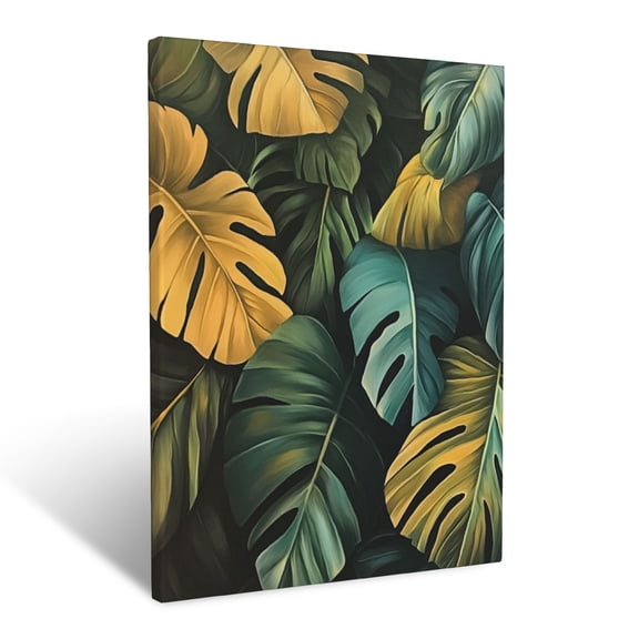 CozyNet Layered Overlapping Monstera, Banana & Palm Leaves Creating A Rich Tapestry Wall Art Prints With Frame Canvas Perfect for Living Room & Bedroom, Ready to Hang, Wall Decor 12"x16"in