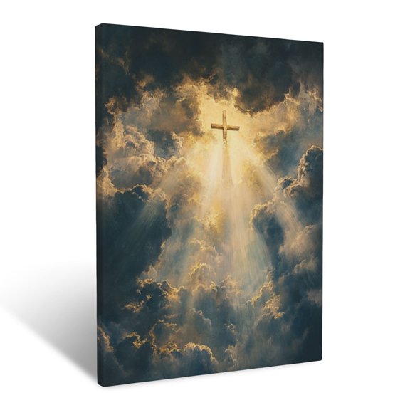 CozyNet The Light Of God Shining Through Clouds With Rays Illuminating A Cross Wall Art Prints With Frame Canvas Perfect for Living Room & Bedroom, Ready to Hang, Wall Decor 12"x16"