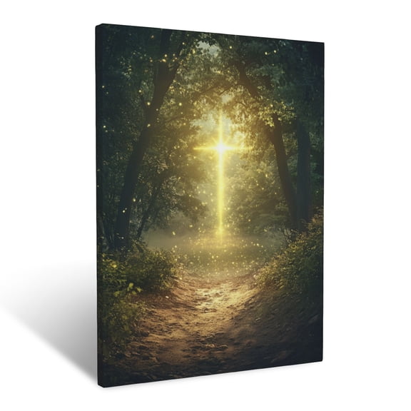 CozyNet A Luminous Path Glowing Softly With Divine Light, Leading To A Radiant Cross Surrounded By Tree Wall Art Prints With Frame Canvas Perfect for Living Room & Bedroom, Wall Decor 12"x16"