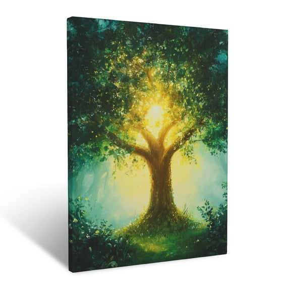 CozyNet A Luminous Tree Of Knowledge Glowing Softly, Surrounded By Greenery And Divine Peaceful Light Wall Art Prints With Frame Canvas Perfect for Living Room & Bedroom, Wall Decor 12"x16"