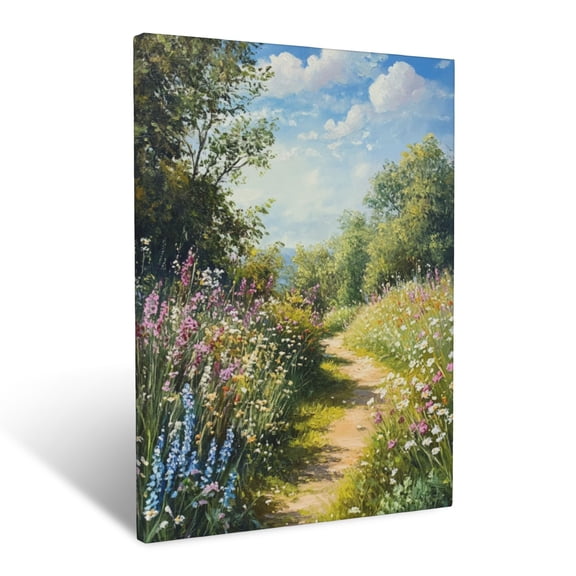 CozyNet Lush Meadow Path Lined With Tall Flowering Plants Swaying In A Summer Breeze Wall Art Prints With Frame Canvas Perfect for Living Room & Bedroom, Ready to Hang, Wall Decor 12"x16"in