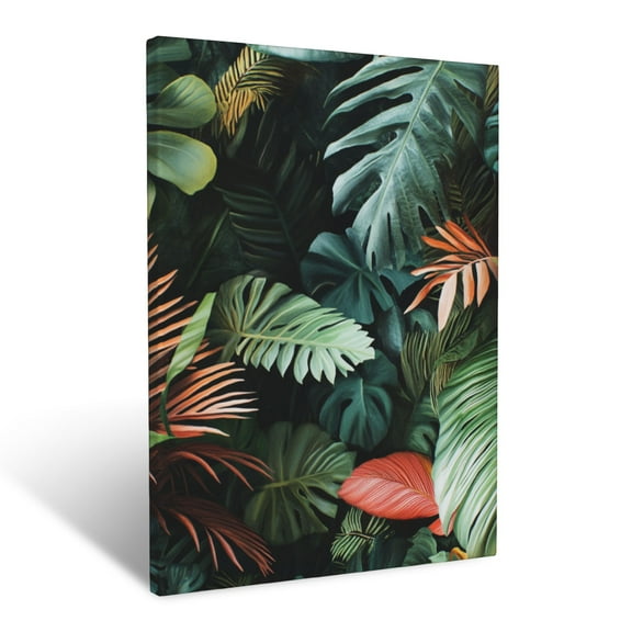 CozyNet Lush Rainforest Inspired Scene With Layered Tropical Leaves & Exotic Plant Varieties Wall Art Prints With Frame Canvas Perfect for Living Room & Bedroom, Ready to Hang, Wall Decor 12"x16"in